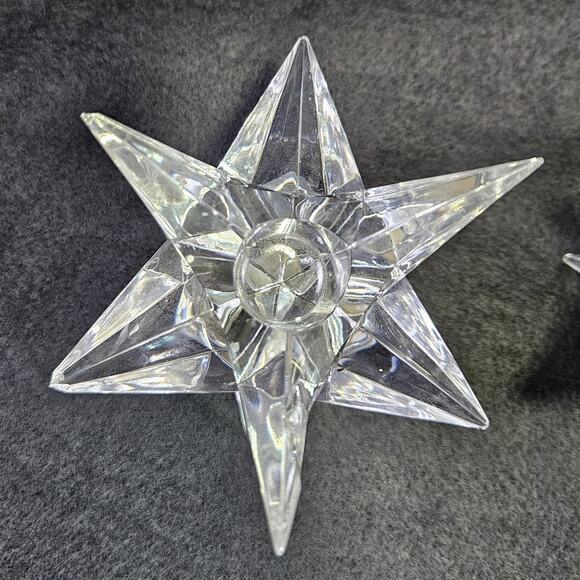 VTG Rosenthal Crystal Star Candlestick Set (3) 90s Candle Holder MCM Heavy Glass - Picture 6 of 16